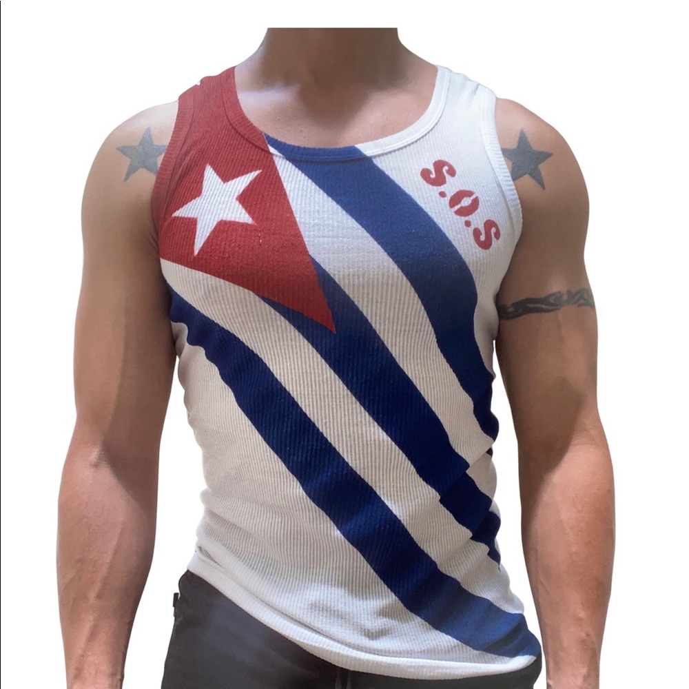 Cuban Flag, Permanent airbrush painted tank top.